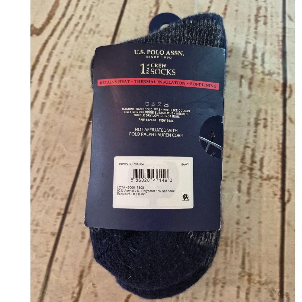 US Polo Assn Womens Thermal Crew Socks Navy Blue Marl Size 4-9